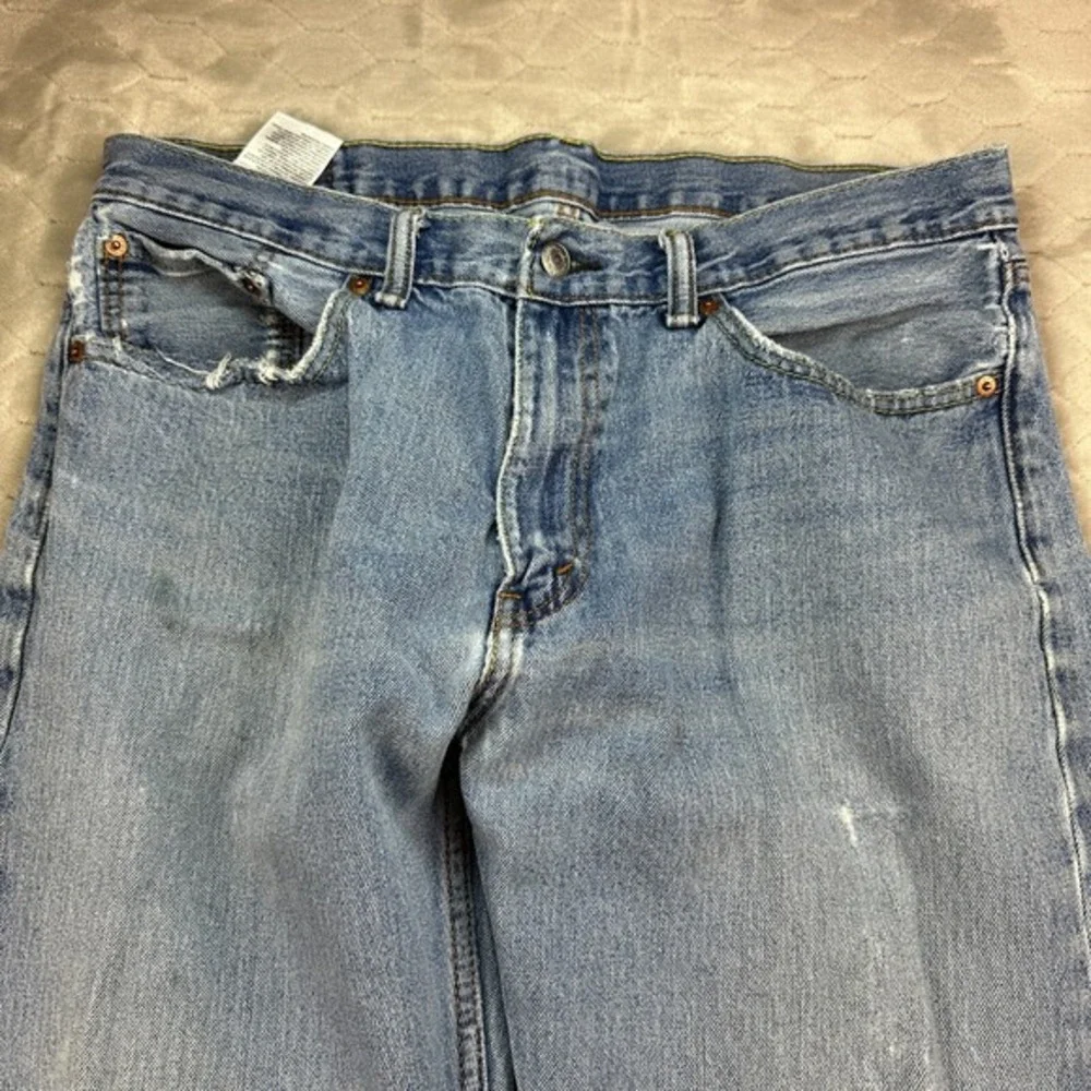 Levis 505 Jeans Men 34x29 Blue Denim Thrashed Destroyed Grunge 90s Made in Mexic